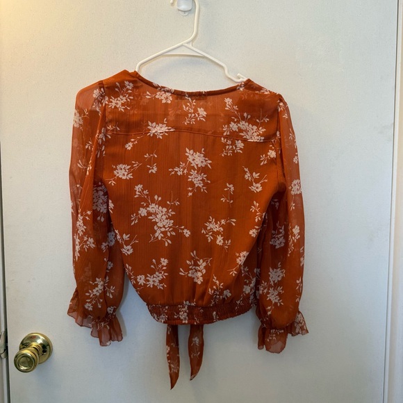 Abercrombie & Fitch Rust Floral Wrap Blouse with Tie - Picture 2 of 5